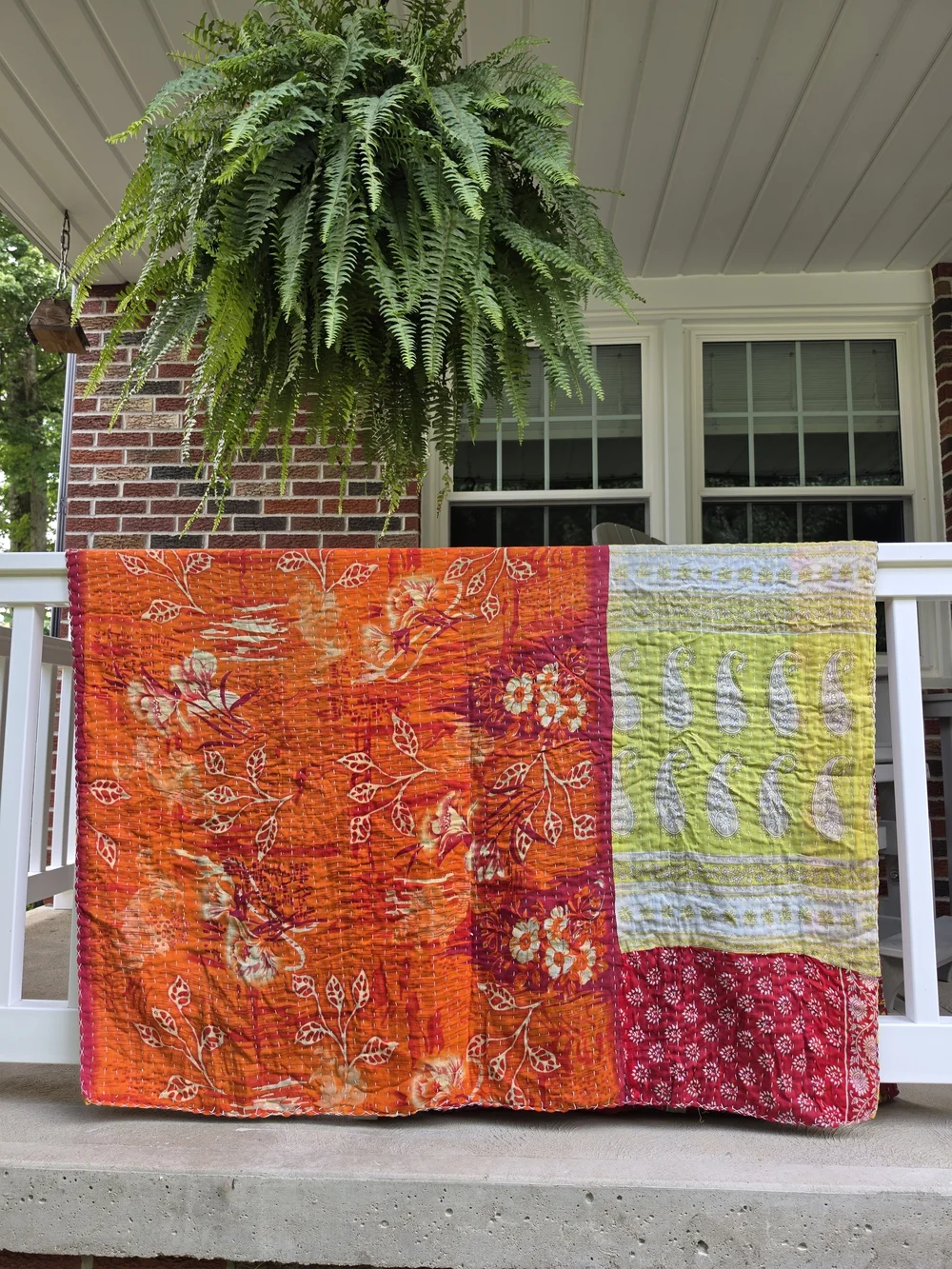 Kantha Quilt Recycled Indian Sari Fabric Cotton Blanket Handstitched  86x52